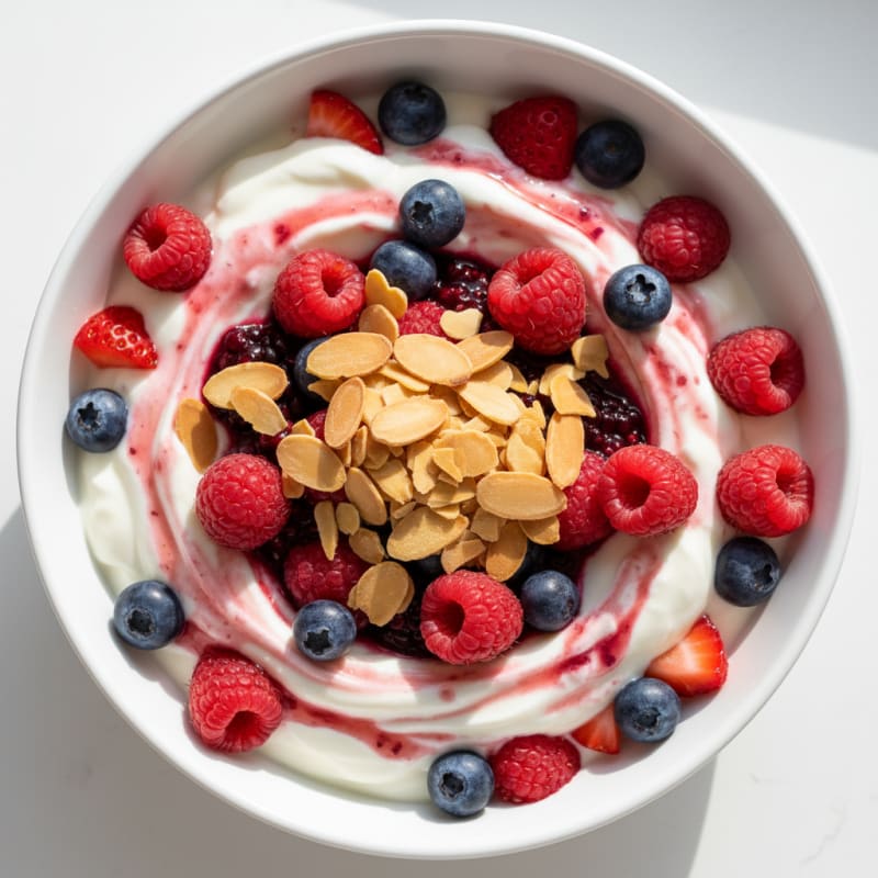Greek Yogurt Protein Parfait with Mixed Berries and Almonds