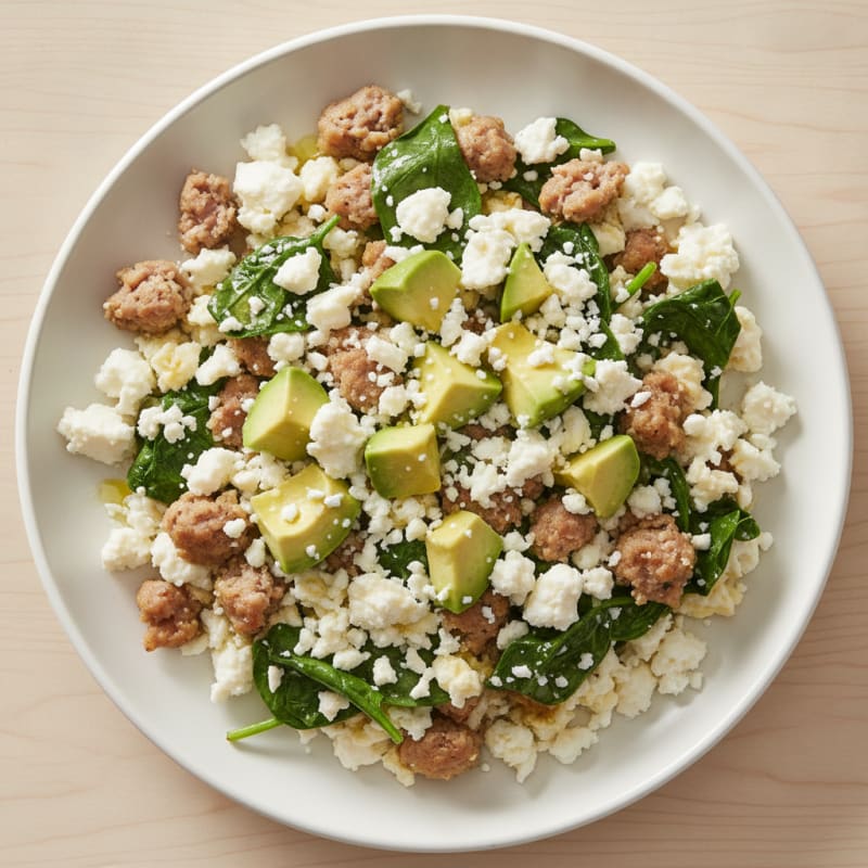 Egg White and Turkey Sausage Scramble with Spinach