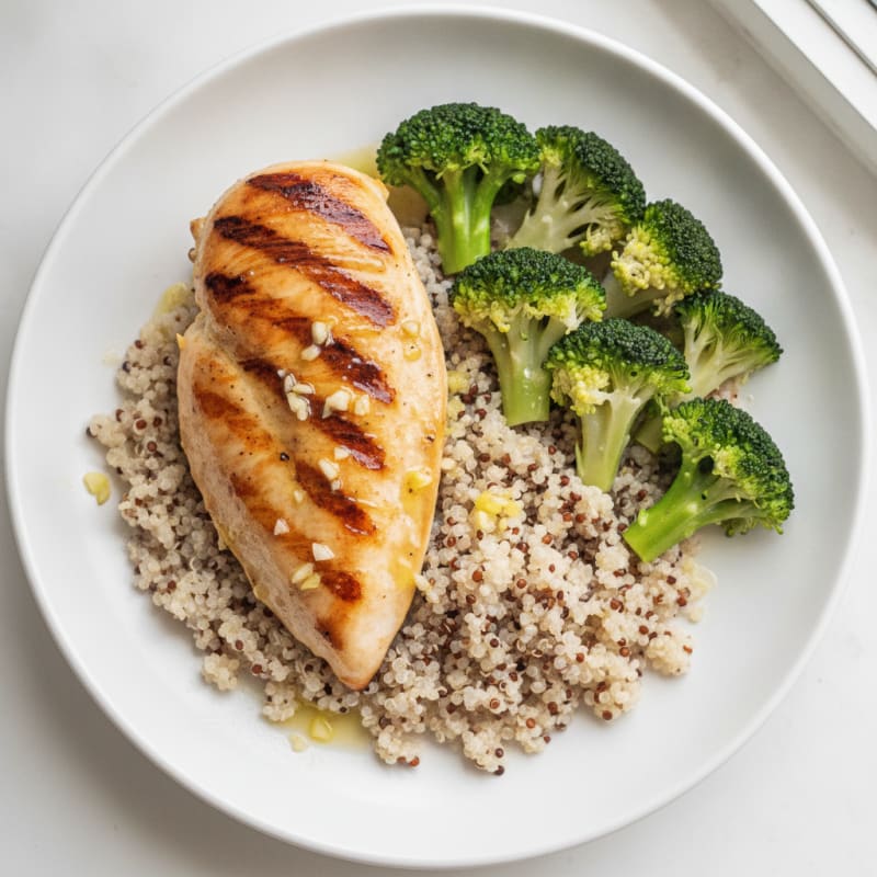 Grilled Chicken Breast with Quinoa and Steamed Broccoli