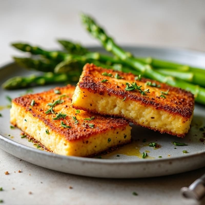 Crispy Herbed Tofu Steaks with Roasted Asparagus