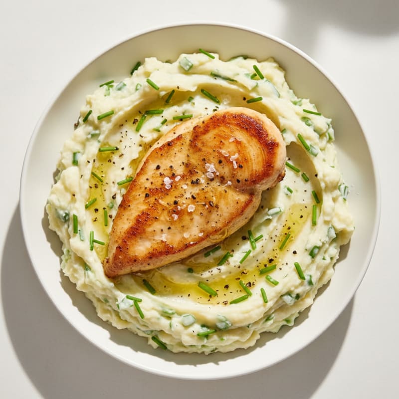 Garlic Mashed Potatoes with Chives and Seared Chicken