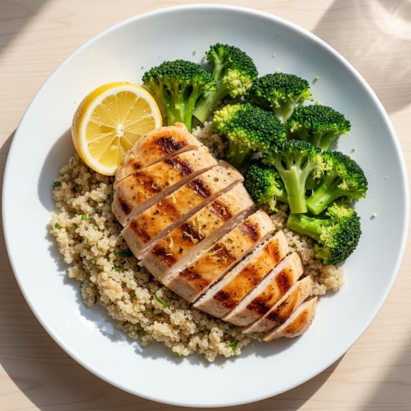 Grilled Chicken Breast with Quinoa and Steamed Broccoli