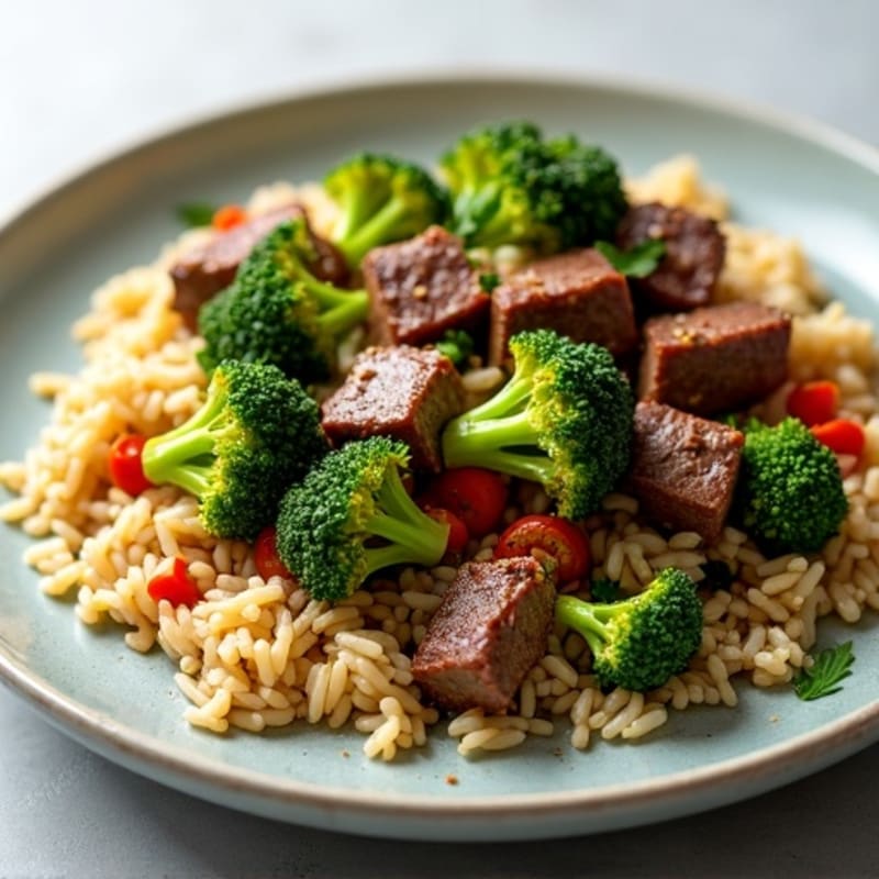 Lean Beef and Crispy Broccoli Stir-Fry with Brown Rice