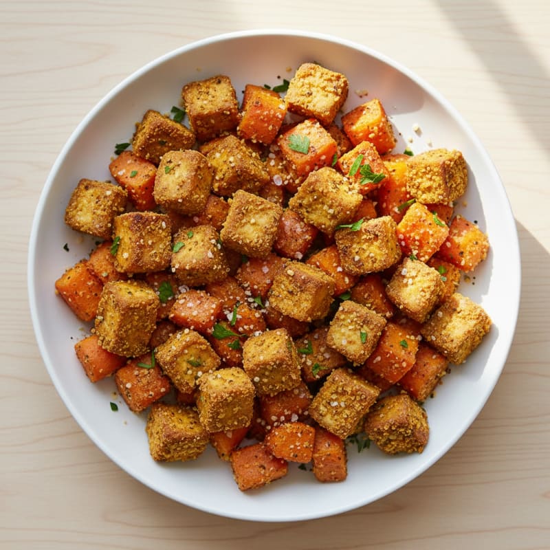 Roasted Sweet Potato, Carrot, Tofu Bowl