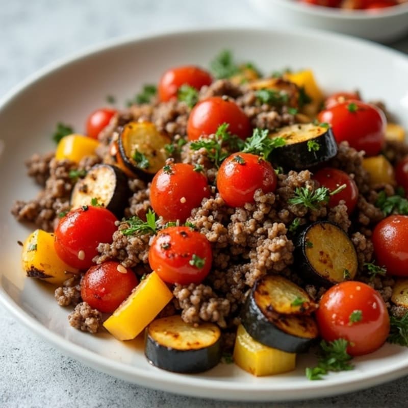 Garlic-Herb Ground Beef Skillet with Roasted Vegetables