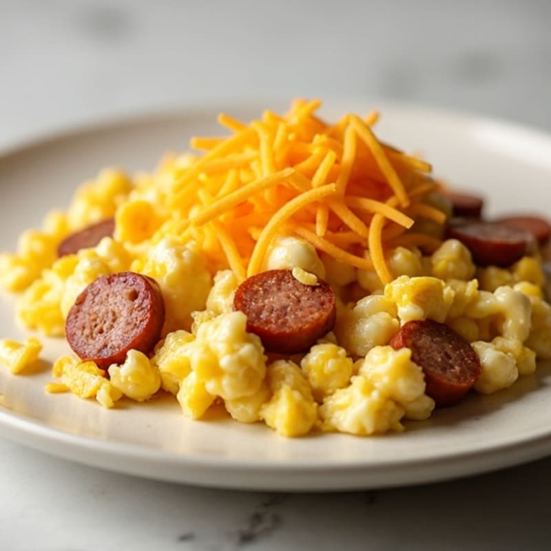 Cheesy Egg White Scramble with Turkey Sausage