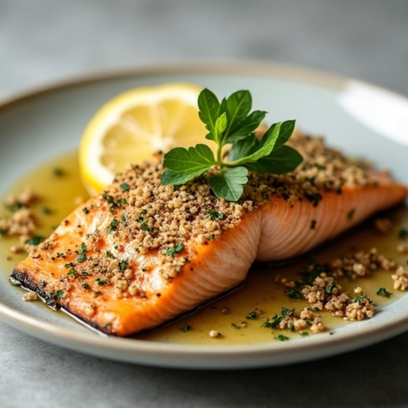 Herb-Crusted Pan Seared Salmon with Lemon