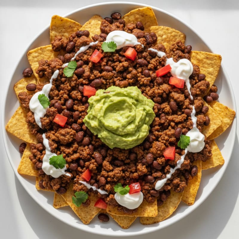 Loaded Beef Nachos with Guacamole