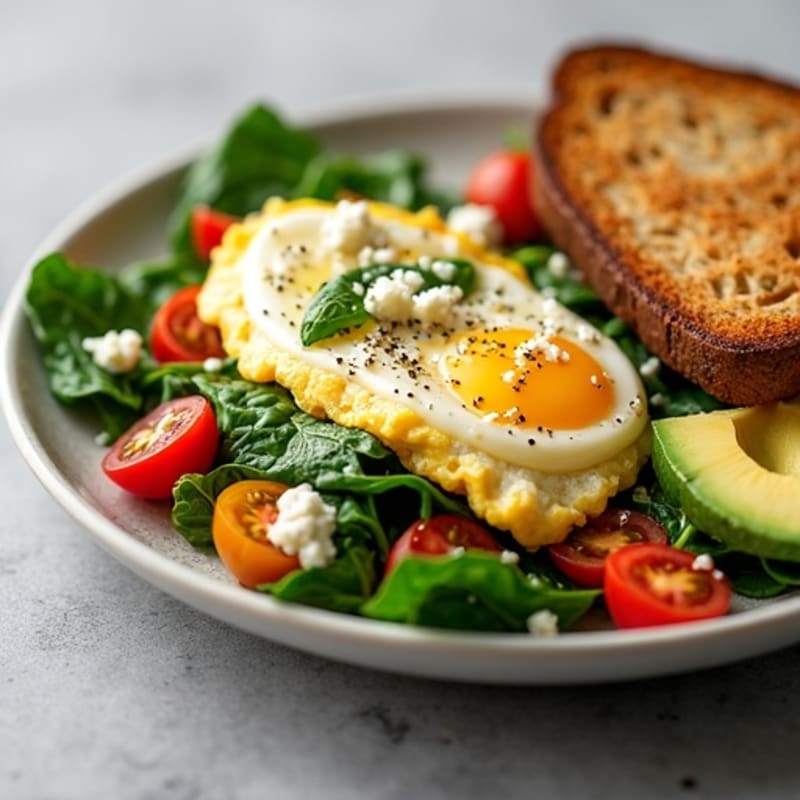 Egg White Spinach Scramble with Cottage Cheese and Fresh Tomatoes