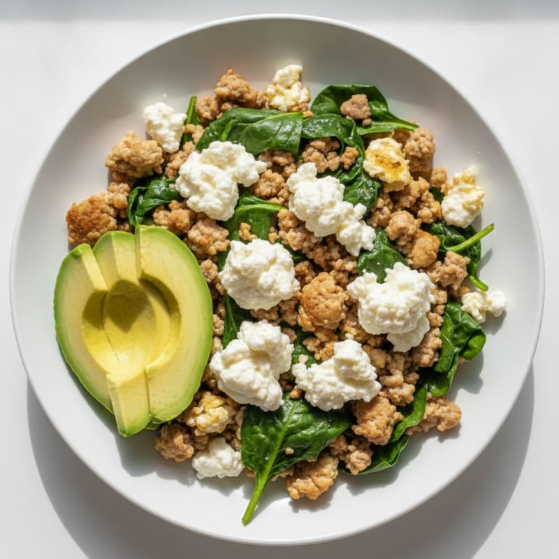 Egg White and Turkey Spinach Scramble with Cottage Cheese