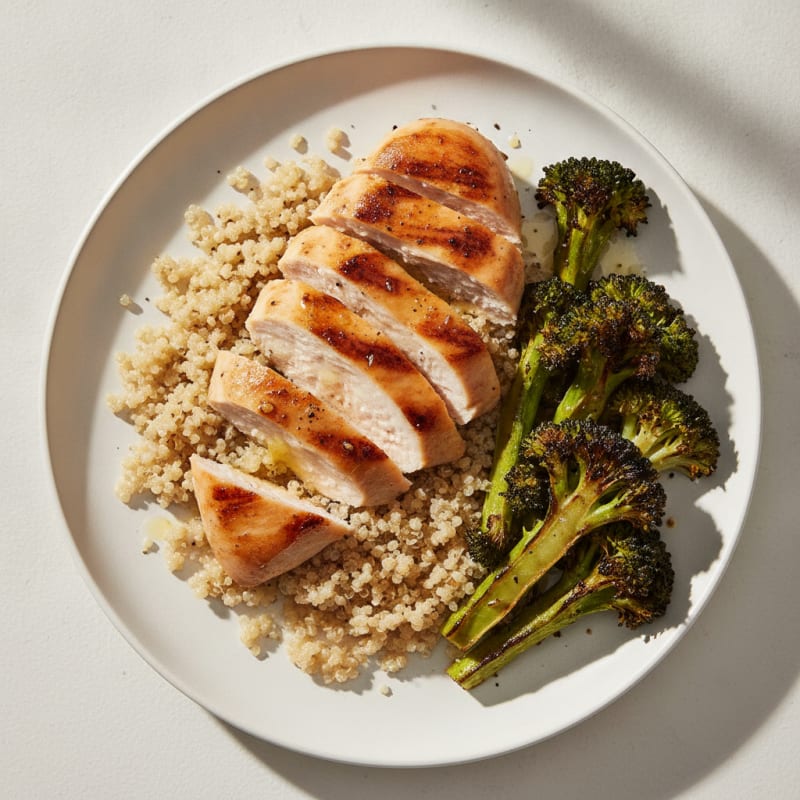 Grilled Chicken Breast with Quinoa and Roasted Broccoli