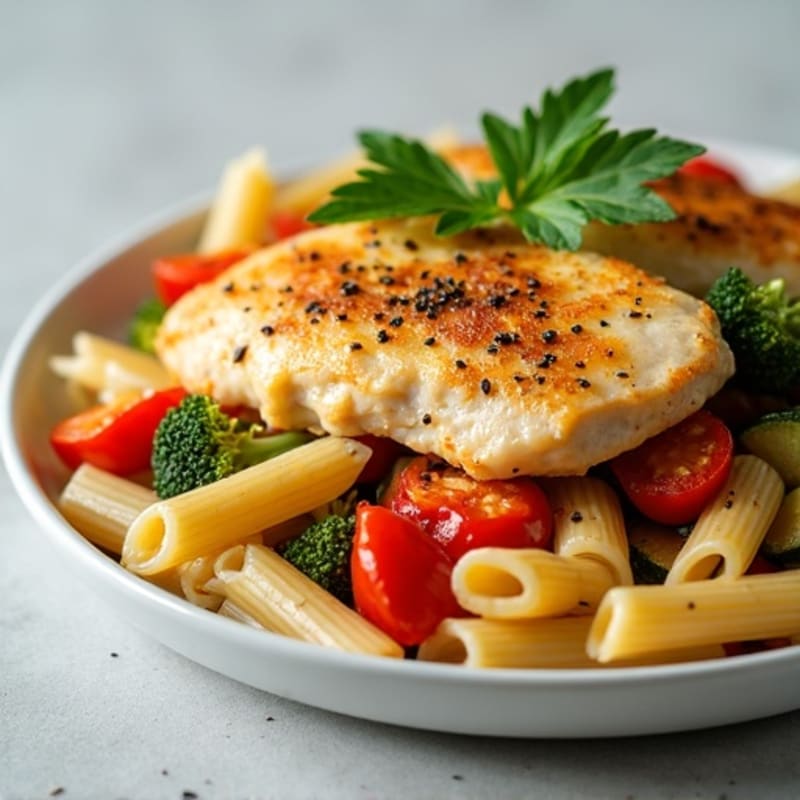 Lemon-Garlic Chicken Pasta with Roasted Vegetables