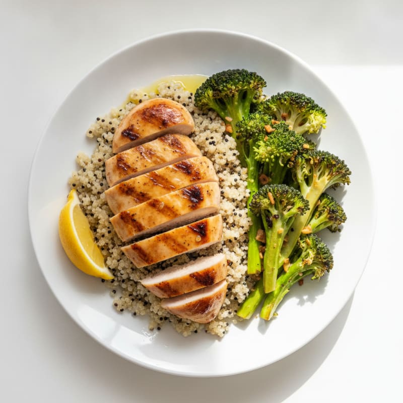 Grilled Chicken Breast with Quinoa and Roasted Broccoli
