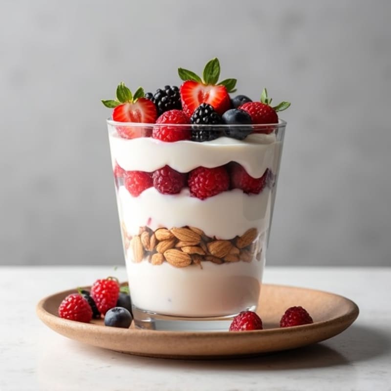 Greek Yogurt Protein Parfait with Mixed Berries and Almonds