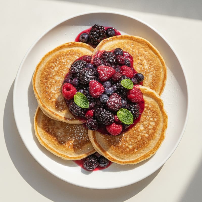 Fluffy Buttermilk Pancakes with Berry Compote