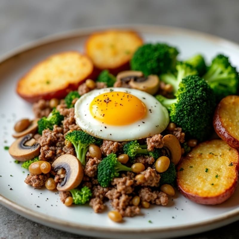 Beef and Broccoli Scramble with Roasted Potatoes