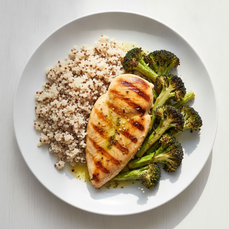 Grilled Chicken Breast with Roasted Broccoli and Quinoa