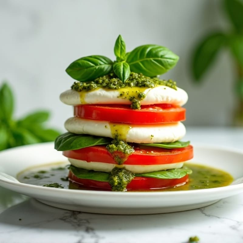 Fresh Basil Pesto Mozzarella Tomato Stack