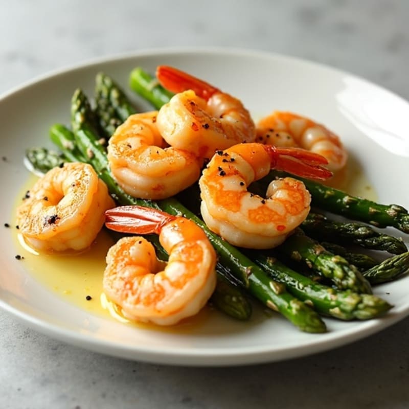 Lemon Garlic Pan-Seared Shrimp with Crispy Roasted Asparagus