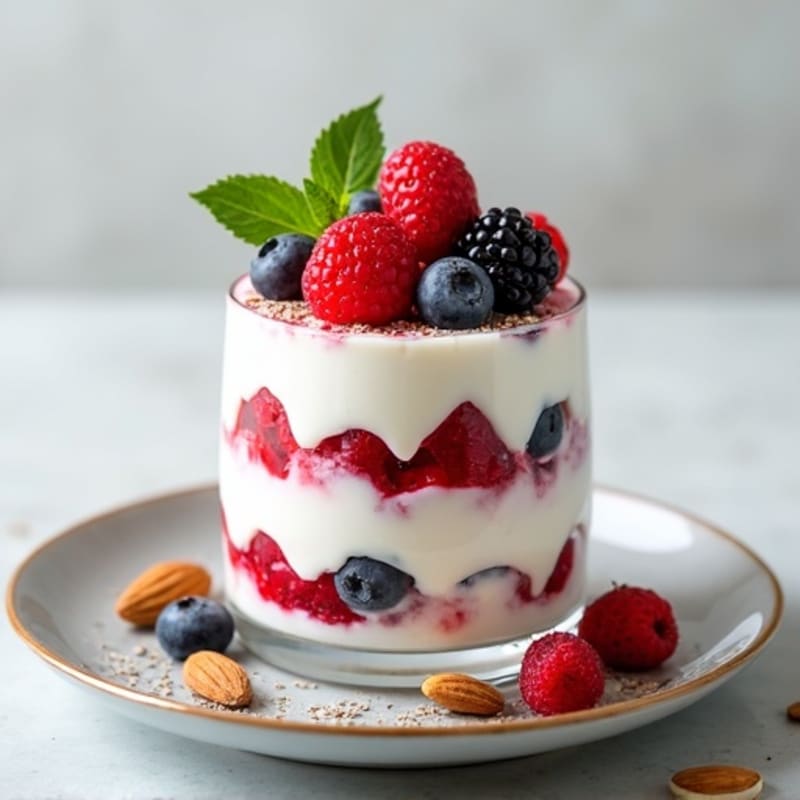 Greek Yogurt Protein Parfait with Mixed Berries and Almonds