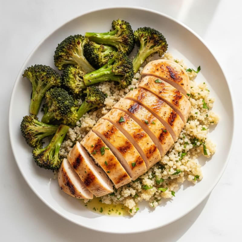 Grilled Chicken Breast with Roasted Broccoli and Quinoa