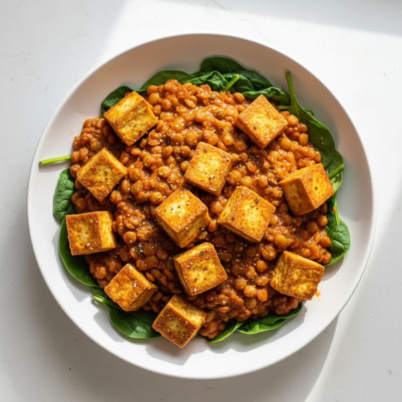 High-Protein Lentil and Tofu Curry Bowl