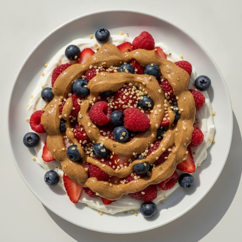 Greek Yogurt Protein Parfait with Mixed Berries and Almond Butter