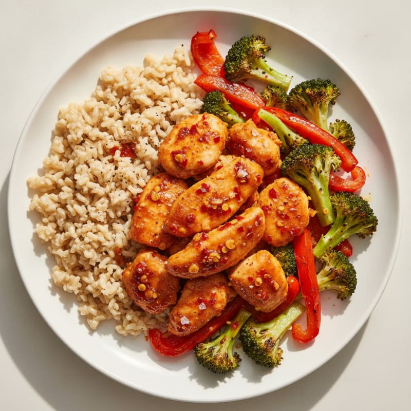 Chili Chicken and Roasted Vegetables with Brown Rice