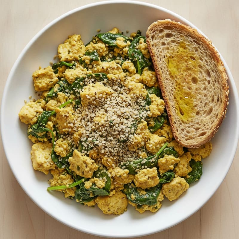 Silky Tofu and Spinach Scramble with Hemp Seeds