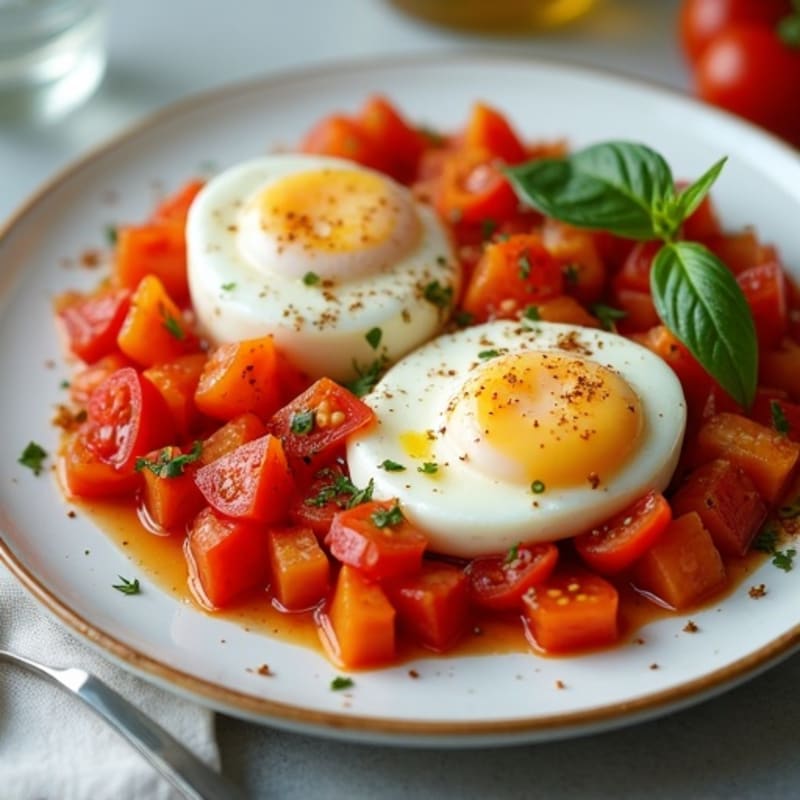 Spiced Tomato Poached Eggs with Bell Peppers