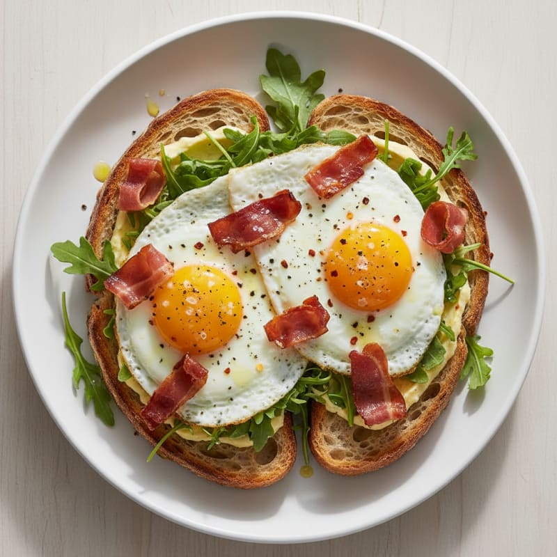 Golden Pan-Seared Eggs with Crispy Prosciutto Toast