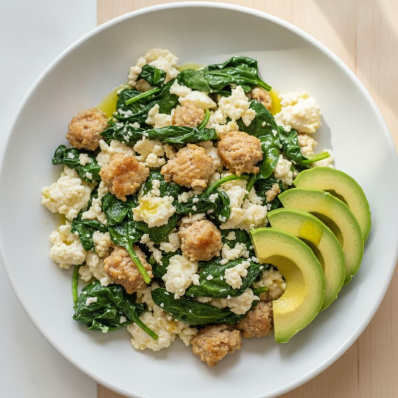 Egg White and Spinach Scramble with Turkey Sausage