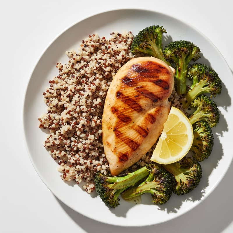 Grilled Chicken Breast with Quinoa and Roasted Broccoli