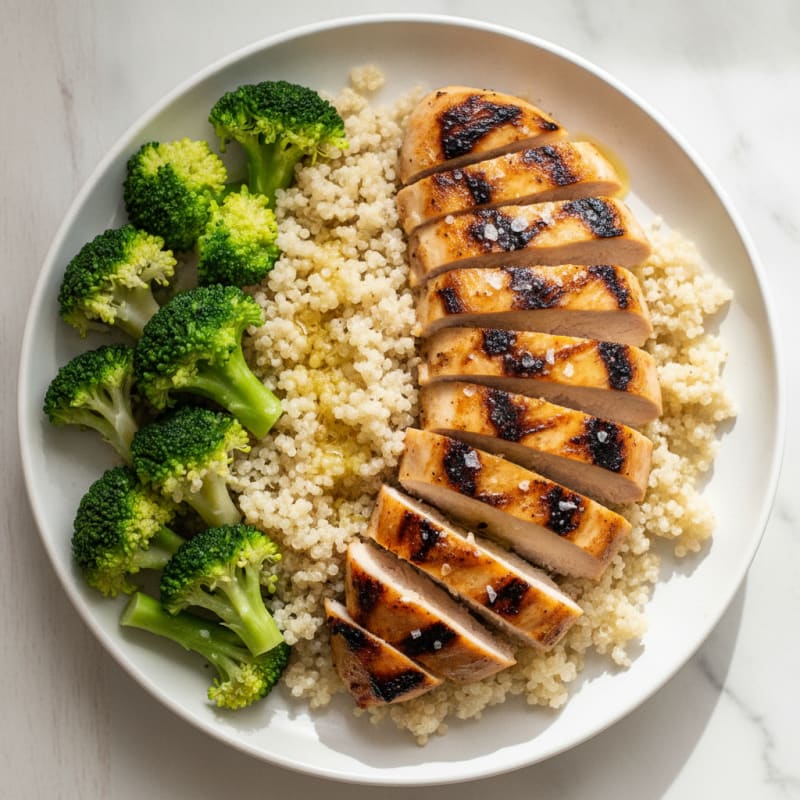 Grilled Chicken Breast with Quinoa and Steamed Broccoli
