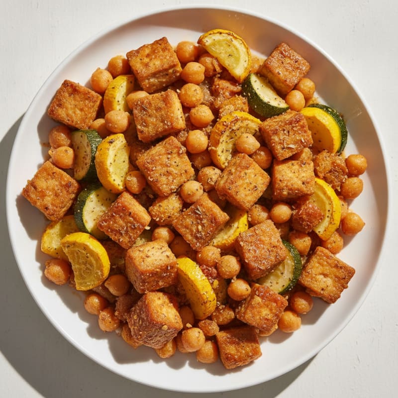 Baked Chickpea Tofu Summer Squash Casserole