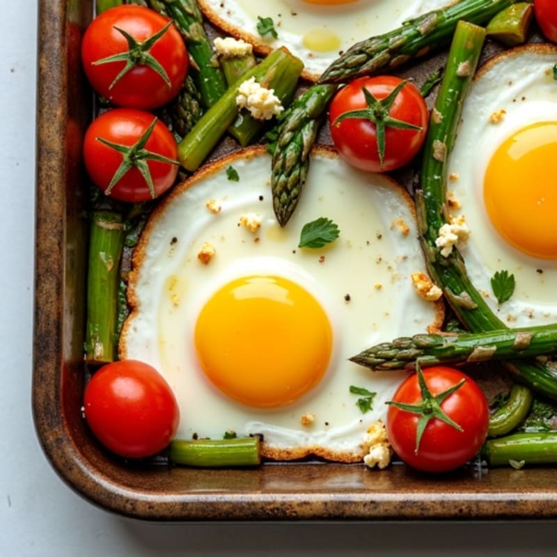 Sheet Pan Baked Eggs with Roasted Asparagus and Cherry Tomatoes