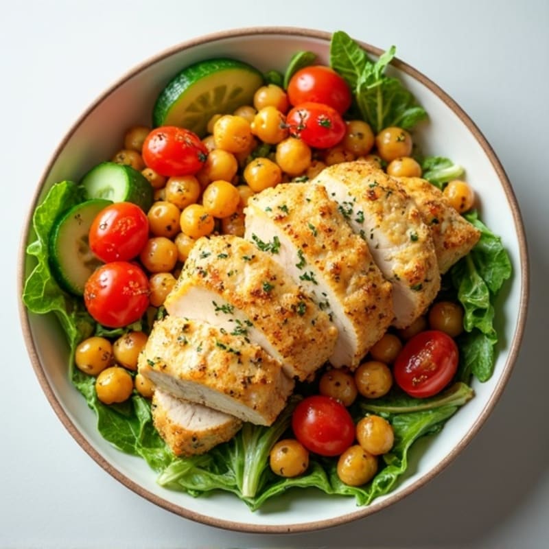 Lemon Herb Chicken and Crispy Chickpea Salad Bowl