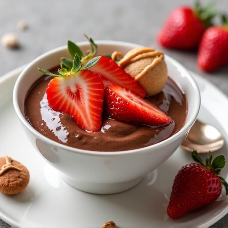 Silky Chocolate Protein Pudding with Sliced Strawberries