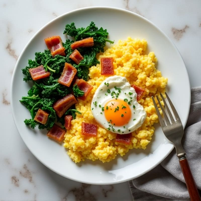 Cottage Cheese Egg Scramble with Spinach and Turkey Bacon