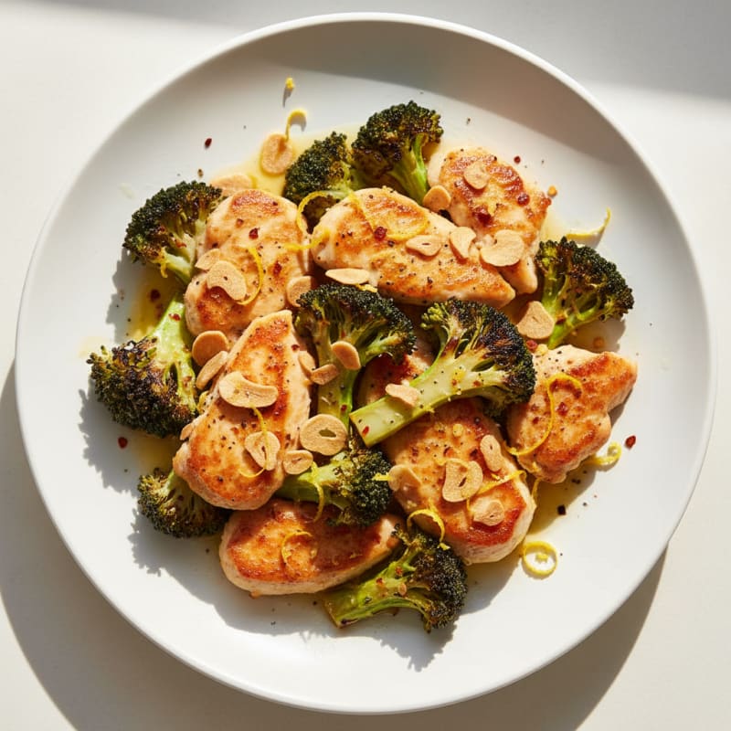 Charred Zesty Broccoli with Toasted Garlic Chicken