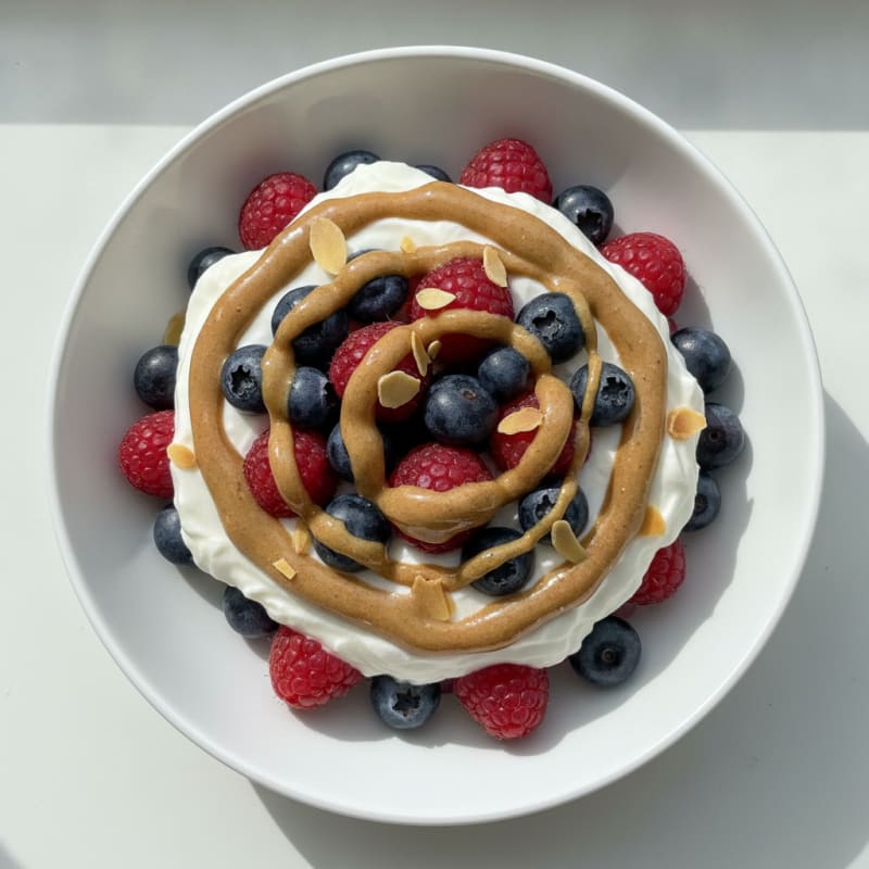 Greek Yogurt Protein Parfait with Mixed Berries and Almond Butter