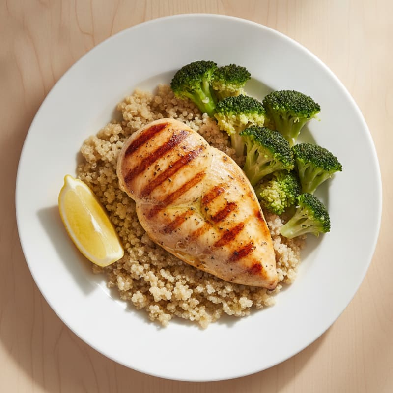 Grilled Chicken Breast with Quinoa and Steamed Broccoli