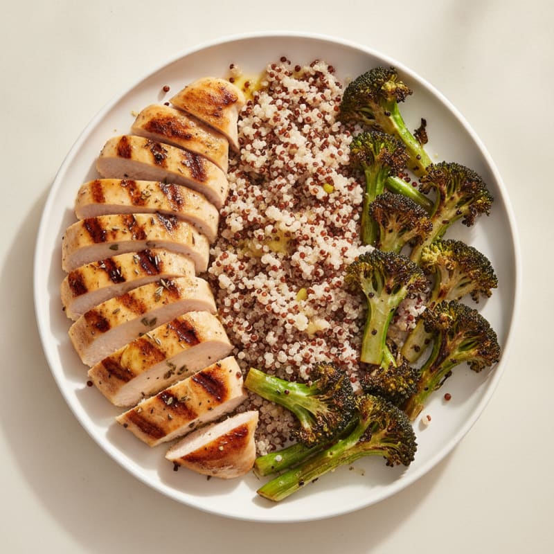 Grilled Lemon Herb Chicken Breast with Quinoa and Roasted Broccoli