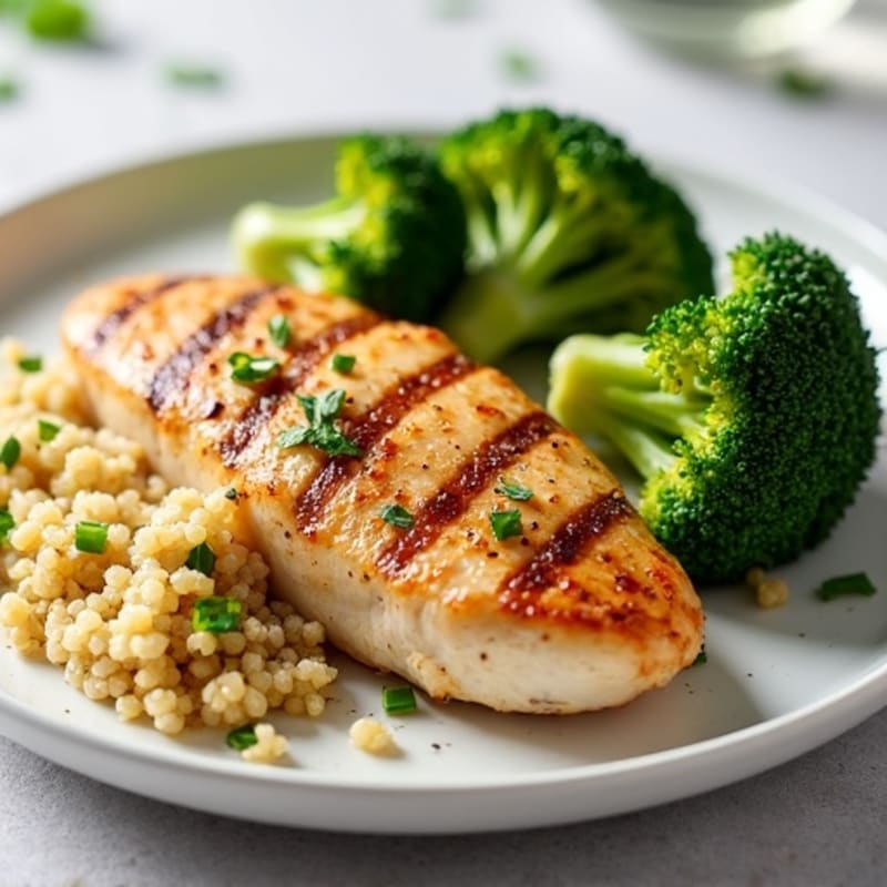 Grilled Chicken Breast with Quinoa and Steamed Broccoli