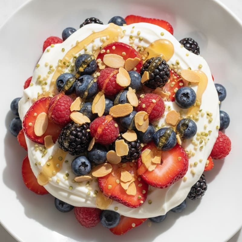 Silky Greek Yogurt Parfait with Mixed Berries and Hemp Seeds