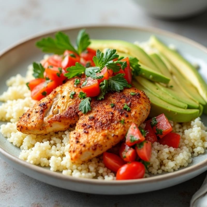 Smoky Chipotle Chicken with Cauliflower Rice, Fresh Salsa, and Creamy Avocado