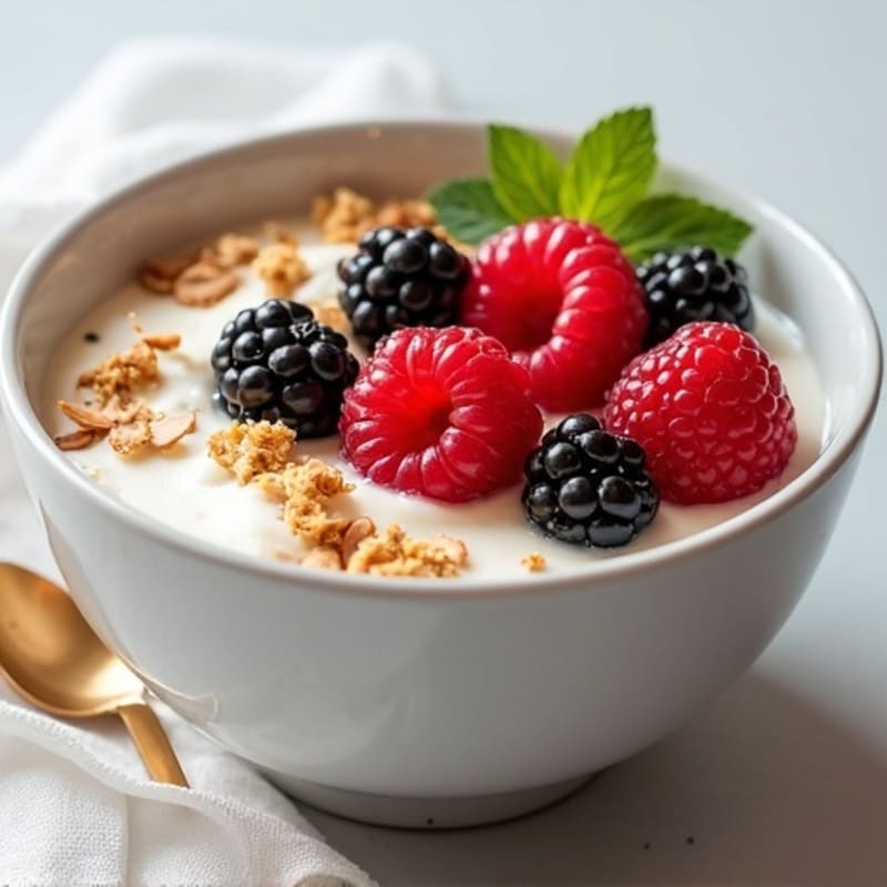 Creamy Vanilla Protein Yogurt Bowl with Mixed Berries and Almonds