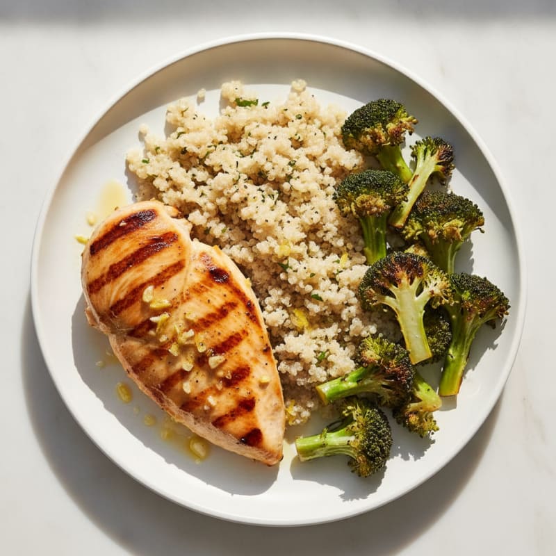 Grilled Chicken Breast with Quinoa and Roasted Broccoli