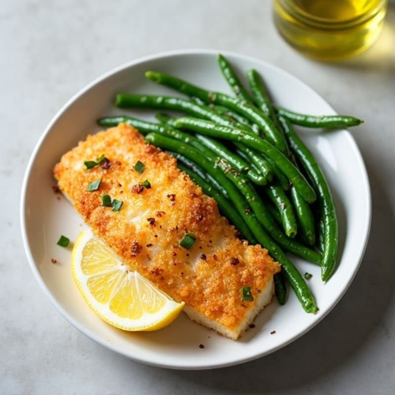 Crispy Baked Cod with Everything Bagel Seasoning and Roasted Green Beans