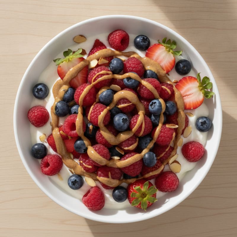 Greek Yogurt Protein Bowl with Mixed Berries and Almond Butter